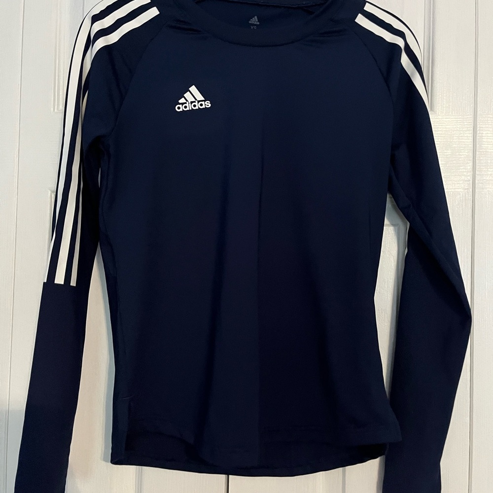 Adidas Dark Blue Long Sleeve Top with White Stripes